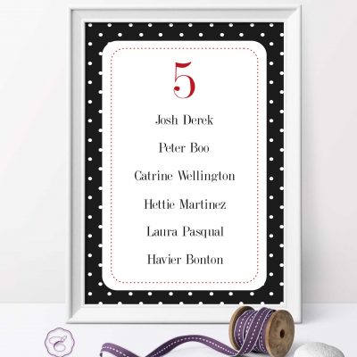 Rockabilly Black Table number with Name
