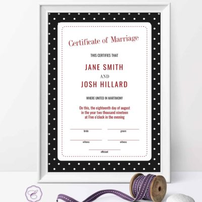 Rockabilly Black Certificate of Marriage