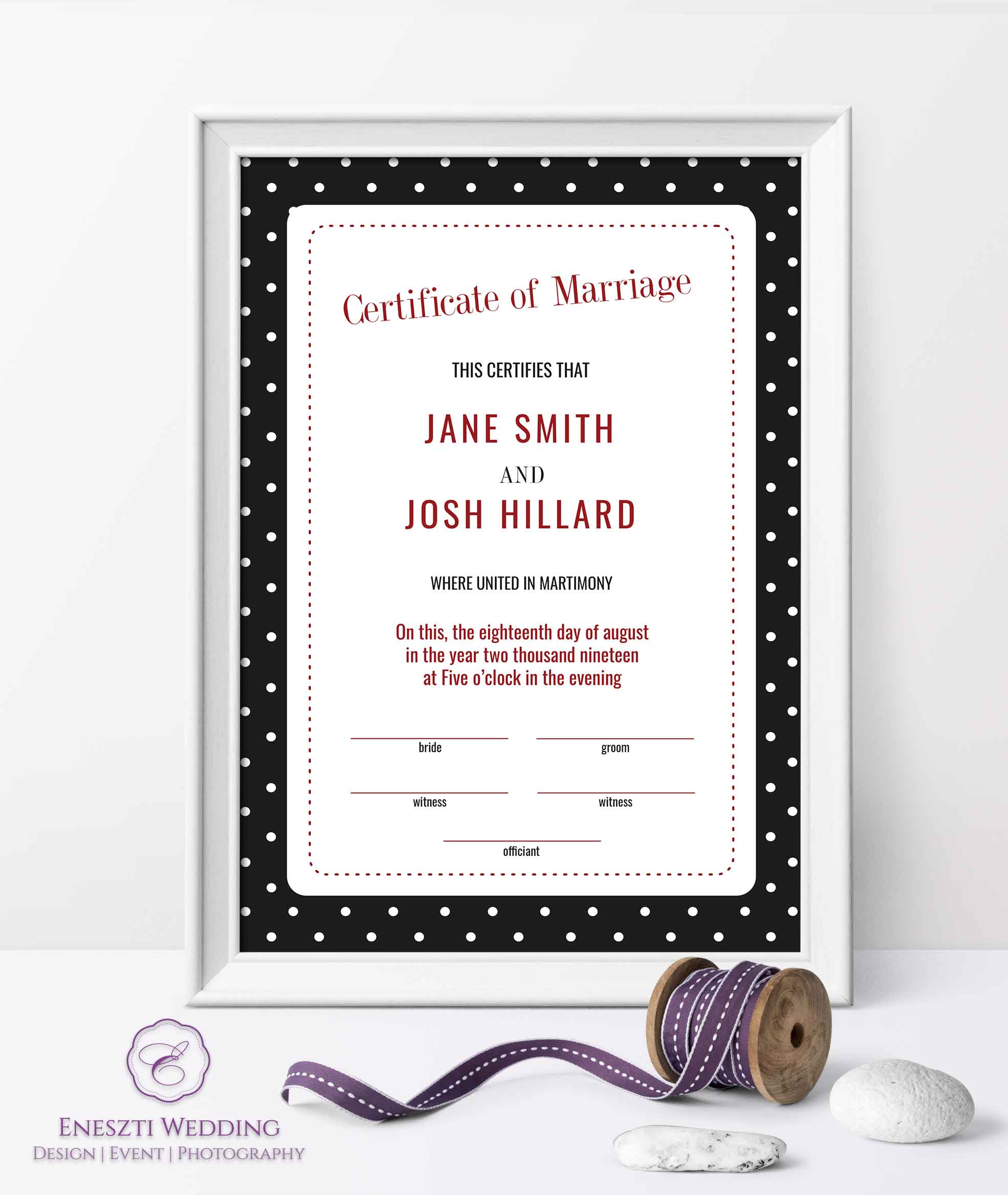 Rockabilly Black Certificate of Marriage