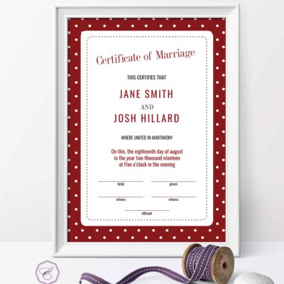 ROCKABILLY RED CERTIFICATE OF MARRIAGE